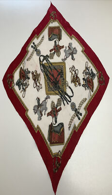 Ein elfenbeinfarbener und roter Reiter-Design 28 Zoll quadratischer plissierter Vintage Damenschal