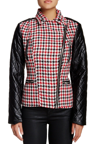 Kut From Kloth Moto Jacket SZ Medium Womens Houndstooth Wool KJ113-01 Swat Fame - Picture 2 of 12