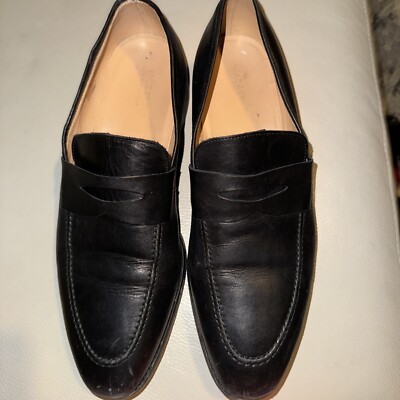 Jack Erwin Penny Loafers Sz Shoes Black Leather Slip On Men
