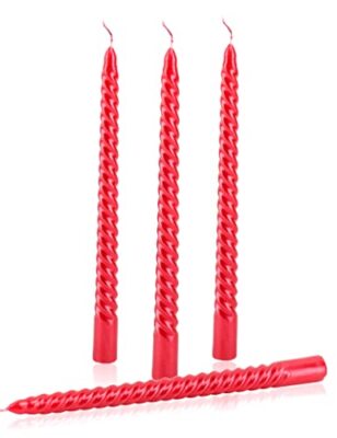 4 Pack 10 Inches Red Spiral Taper Candles Dripless Long Candle Sticks, 8Hrs
