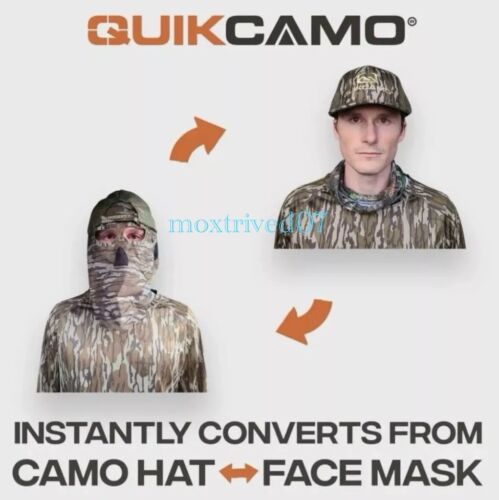QuikCamo® Cap Mossy Oak Camo Face Mask Hat For Hunting Camouflage Adjustable Siz - Picture 2 of 7