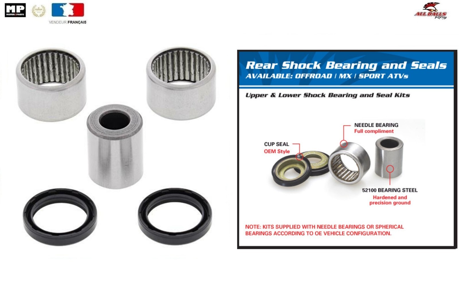 Kit roulement amortisseur arrière haute résistance 29-5062 Husqvarna TE 250 2008-2013