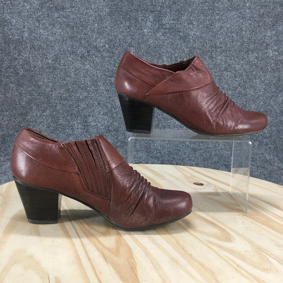 Yuu Botas Mujer 8.5 M Marsha Botín Cuero Marrón Punta Redonda Tacones Cubanos Foto 2 de 4