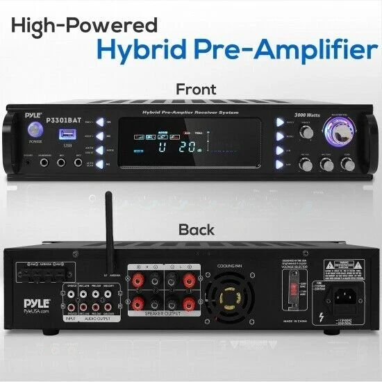 Pyle P3301BAT Bluetooth Hybrid Amplifier Receiver Stereo Amplifier, 3000 Watt - Image 3 of 4