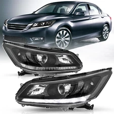 For 2013 2014 2015 Honda Accord Sedan W/LED DRL Black Clear Corner Headlights