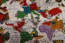 Antique WORLD MAP Furnishing Fabric Cotton Material 48'' wide