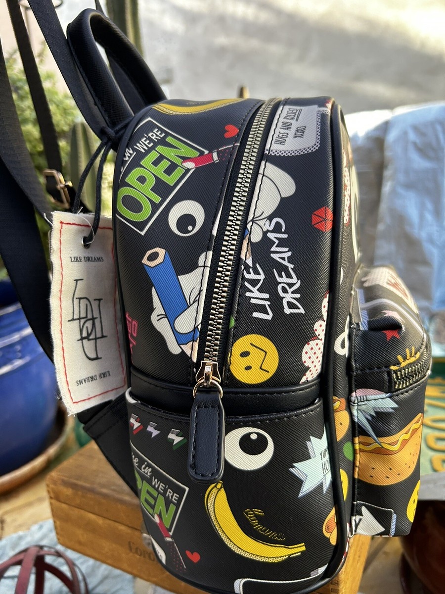 LIKE DREAMS Emoji Graffiti Mini Backpack w/Black Pom New | eBay display picture 3