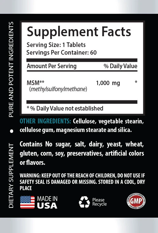 Cápsulas msm - MSM puro 1000mg - Alívio da dor suporte articular artrite - 3 frascos - Imagem 2 de 4