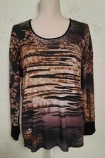 French Blue Animal Print 3/4 Sleeve Top Plus Size M