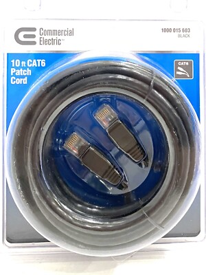 Commercial Electronic Cable 10 ft Cat6 Patch Cord Electric Black New