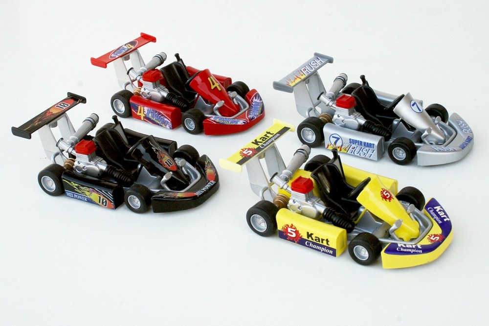 Welly Go-Karts, Set of all 4-colors, die-cast 1:16 scale, 5” long, collectible