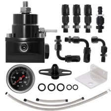 Universal Adjustable Fuel Pressure Regulator Kit 100psi Guage AN6 Fitting Black