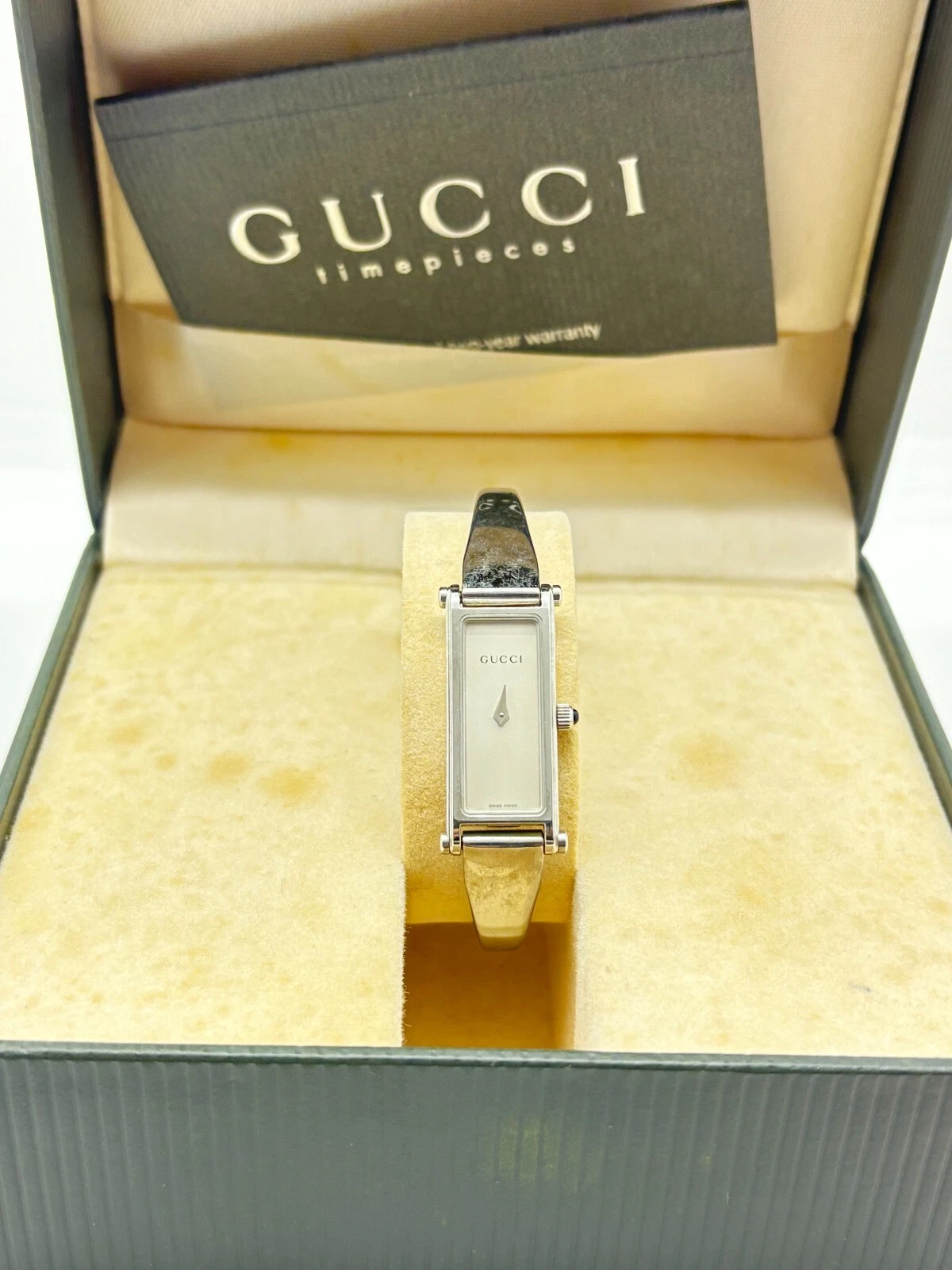 [Exc+4 avec boite] Montre Gucci 1500L Quartz Blanc Argent Femme Occasion Fonctionne F/S