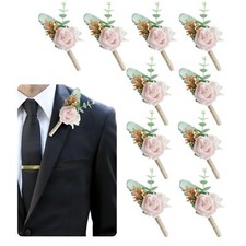 Pink Boutonniere for Men Weddings Set of 10 Artificial Flowers Boutonniere fo...