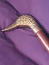 Antique mid-century collapsible Cane handmade wood brass duck head Walking Stick