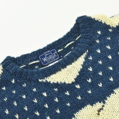 Used 80s Woolrich Bear Sweater, Size L, Gray, Nordic Knit, Vintage