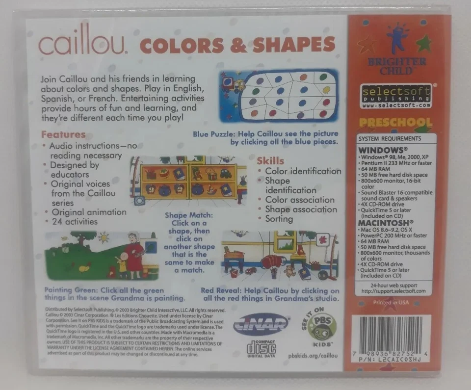 Caillou Color & Shapes Preschool * Brand New * Windows 10 / 8 / 7 / Vista / XP - Image 2 of 2