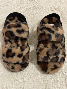 NEW Little Girls Olivia Miller Lady In Plush Faux-Fur Brown Leopard Slippers