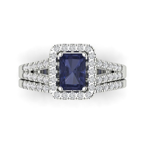 1,72 tcw Smaragdschliff Verlobungsring 14K Weißgold blauer Saphir Versprechen Ring