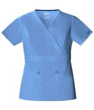 Cherokee Womans Workwear Premium Core Stretch 2 Tone Mock Wrap Top