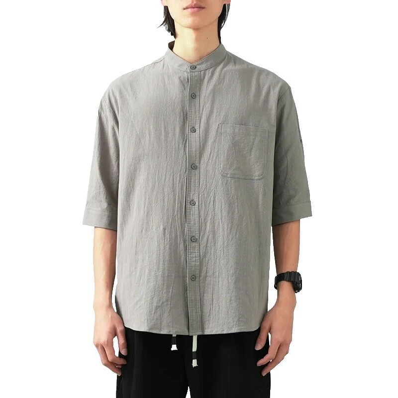 Polyester 3/4 Sleeve Regular Fit Casual Button-Down Shirts for Men
