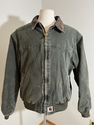 VTG mens XL Carhartt J14 MOS Green Duck Canvas Flannel Lined