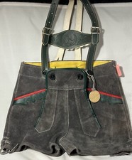 Bergfreund German Lederhosen Gray Suede Green Adjustable Suspenders