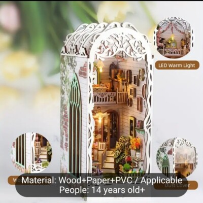 Miniatur Kreatives Blumenhaus Holzpuzzle Buchecke Regal Einsatz Kit Zum Selbermachen LED