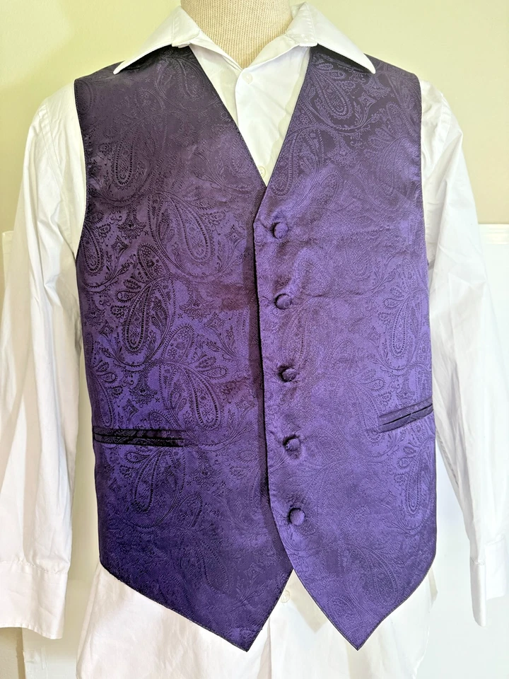 Colete smoking masculino colete paisley roxo M & Luxton camisa social branca pacote M - Imagem 2 de 4