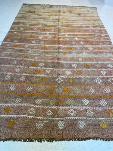 Antique Oriental Hand-Knotted Wool Area Rug Ivory/Green/Copper/Red 3'10" x 9'6"