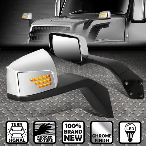 [SEQUENTIAL LED STRIPE SIGNAL]FOR 04-17 VOLVO VN CHROME MANUAL SIDE HOOD MIRRORS