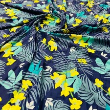 Spandex Fabric 4 way Stretch Yellow Flowers Print By the Yard for Swimwear