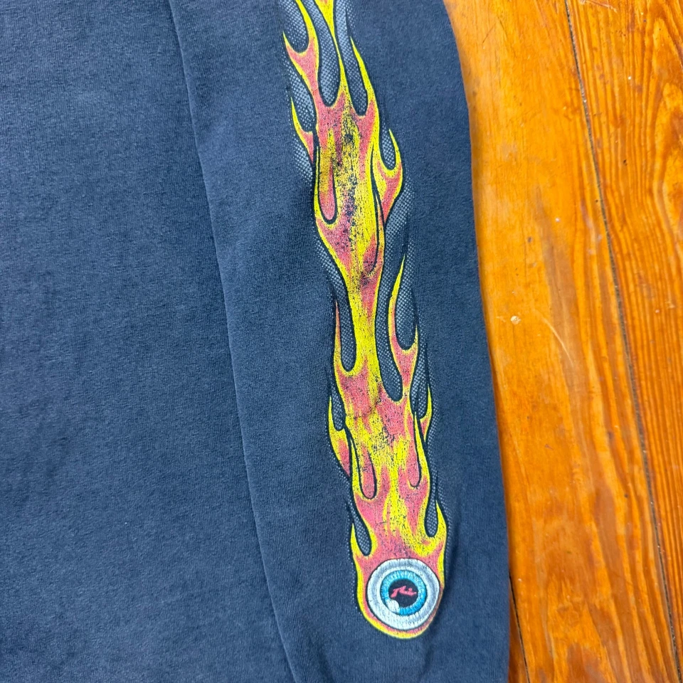 Camisa oxidada vintage para hombre talla grande negra llamas manga larga Y2K Foto 3 de 4