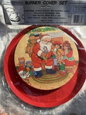 Set of 4 NEW Holiday Burner Covers Reston Lloyd- 8 &10" Christmas covers W Santa