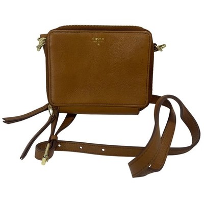 Fossil Sydney Mini Brown Yellow Crossbody Convertible Belt Leather Bag Wallet