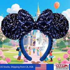 Disney-Park's Midnight Blue Velour Sequin Minnie Mouse Ears Bow Headband