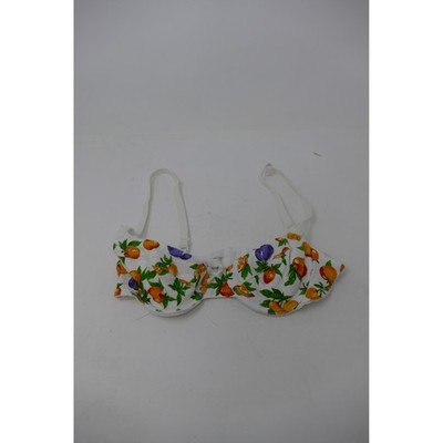 Vintage Jazz Fruit Print Bra Padded Underwire White Cotton Blend Lingerie 34B