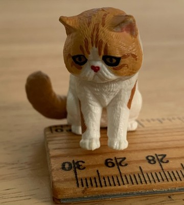 Miniature Grumpy Sad Yellow and White Cat Figure