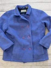 LL Bean Fleece Jacket Girls Large Purple Double Breasted Peacoat Coat Lined