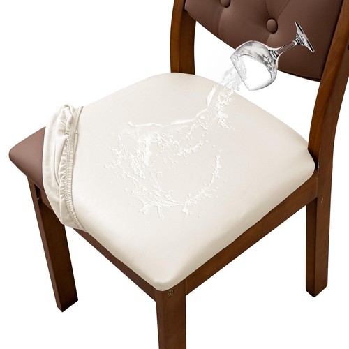 Juego de 6 fundas de asiento de cuero PU impermeables para sillas de comedor, di...