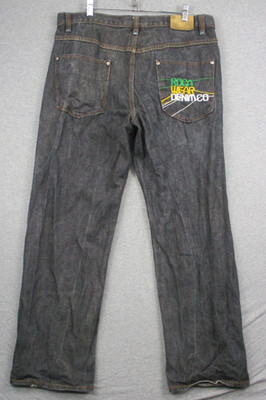 Rocawear Jeans Men 38 Baggy Loose Fit Black Wash Denim Hip Hop Y2K Distressed