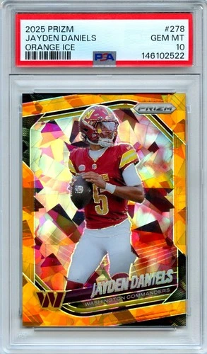 JAYDEN DANIELS 2025 PANINI PRIZM ORANGE ICE #278 PSA 10 GEM MINT COMMANDERS