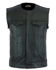 SOA Men's Leather Vest Anarchy Motorcycle Biker Club Concealed Carry Outlaws