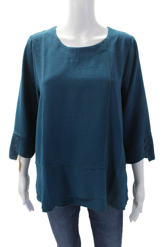 Blue 3/4 sleeve knit layer hem top