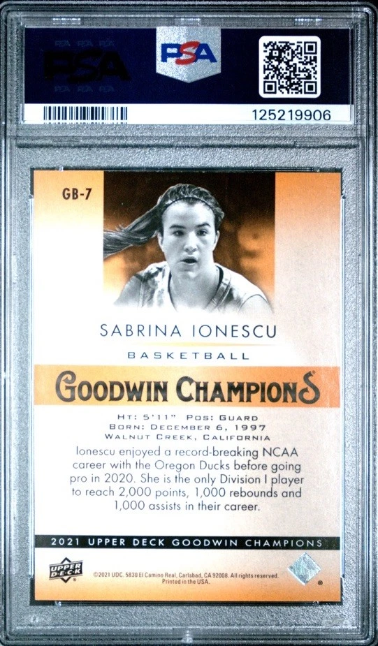 SABRINA IONESCU ROOKIE RARO COMO NUEVO 2021 UD GOODWIN ALL WORLD AQUA SP WNBA PSA 9 Foto 2 de 3