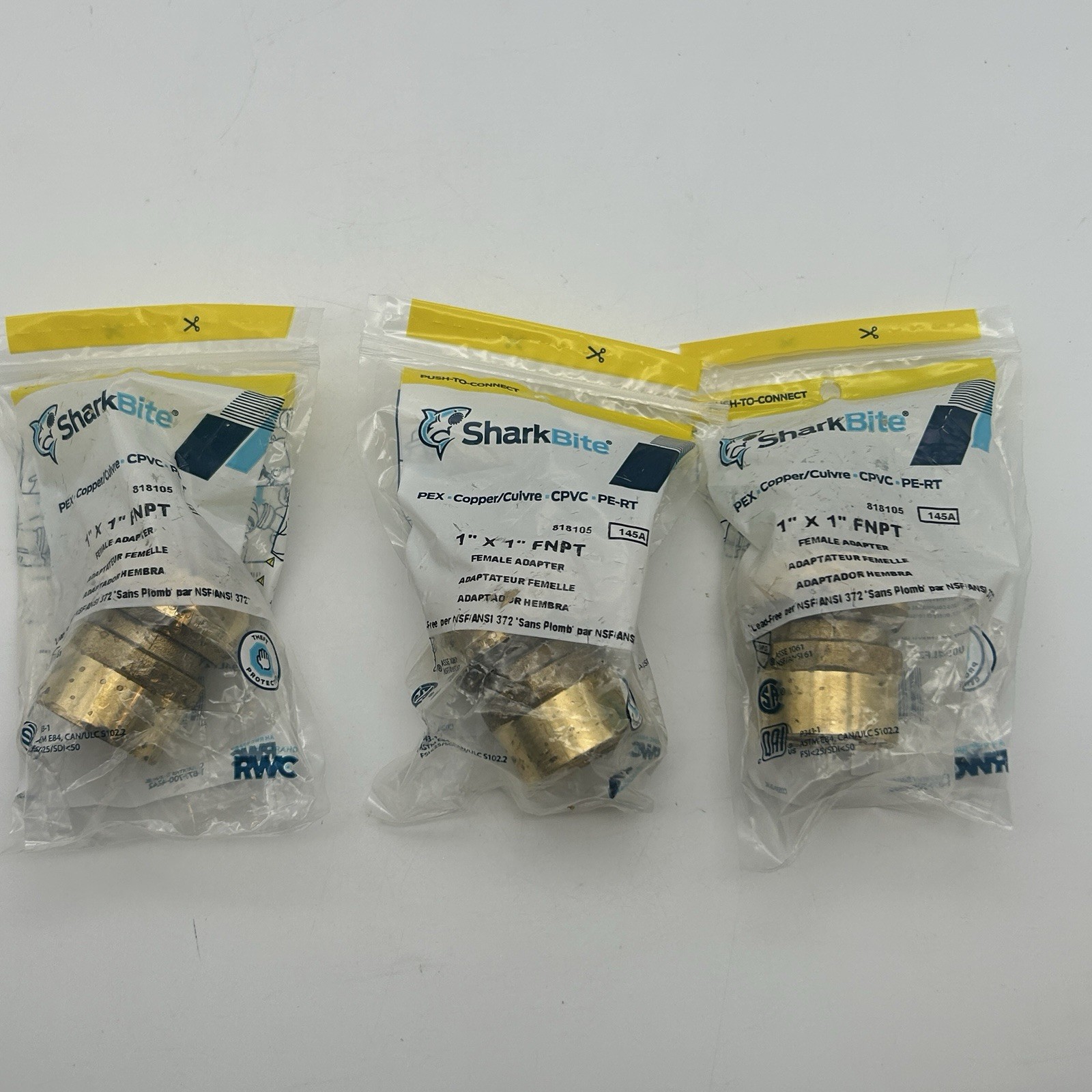 SharkBite 1” x 1” FNPT Female Adapter Brass Push-to-Connect Plumbing Ftg 3 Pack