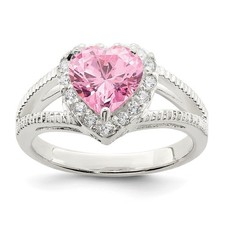 925 Sterling Silver Pink Cubic Zirconia Heart Ring Size 7