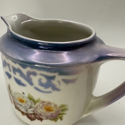 Elegant Three Crowns German Porcelain Purple Lustre  Rose Creamer Vtg Antique