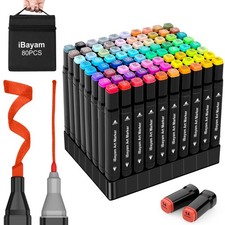 Alcohol Markers 80 Colors with Case Holders, Dual Tips Chisel Fine Art Ma...