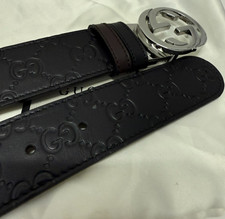 Gucci GG Buckle Monogram Supreme Black/Brown Leather Belt Size 115 cm fit's 40 W